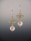Pink Coin Pearl Wave Earrings