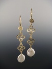 White Coin Pearl Long Wave Drop Earrings